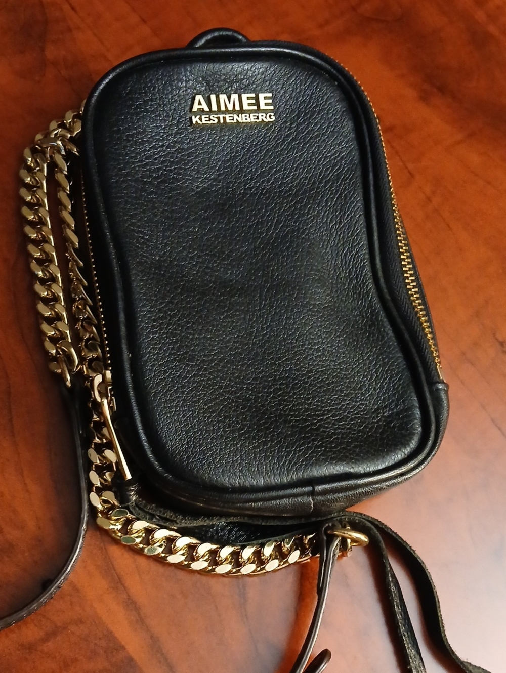 Aimee Kestenberg Black Leather Crossbody with Gold Hardware